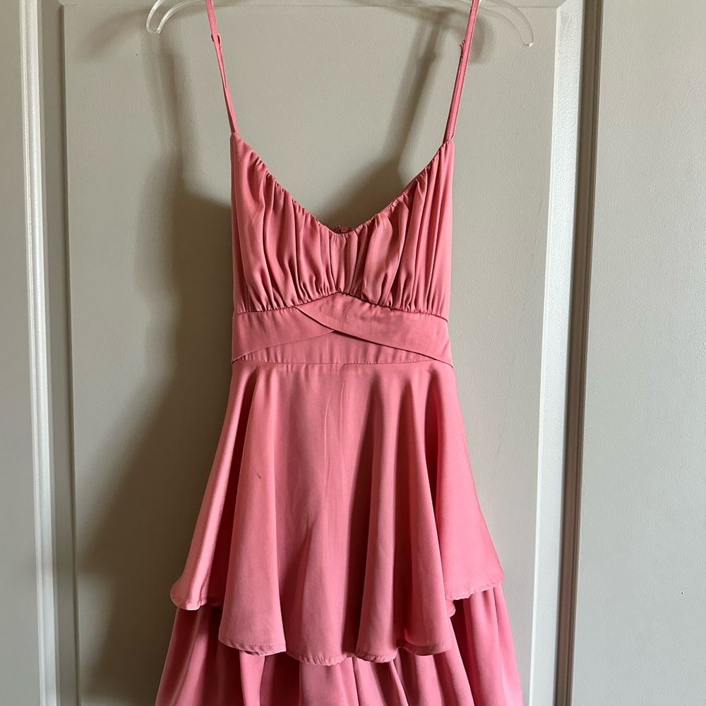 Francesca's Collections Pink Tiered Mini Dress